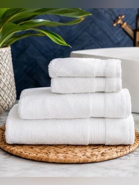 Purely Indulgent White Cotton Hand Towel & Washcloth Set NEW